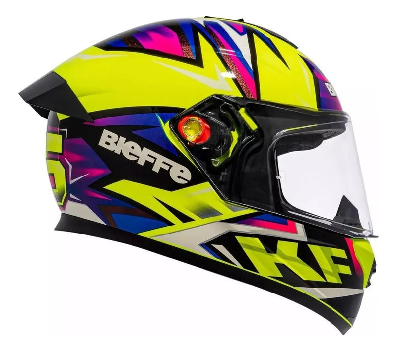 Capacete Bieffe B-12 Amarelo Limão Roxo + Viseira Colorida