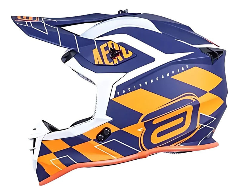 Capacete Asw Motocross R3 Victorious Azul Laranja Branco