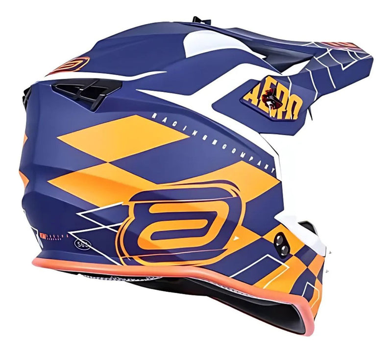 Capacete Asw Motocross R3 Victorious Azul Laranja Branco