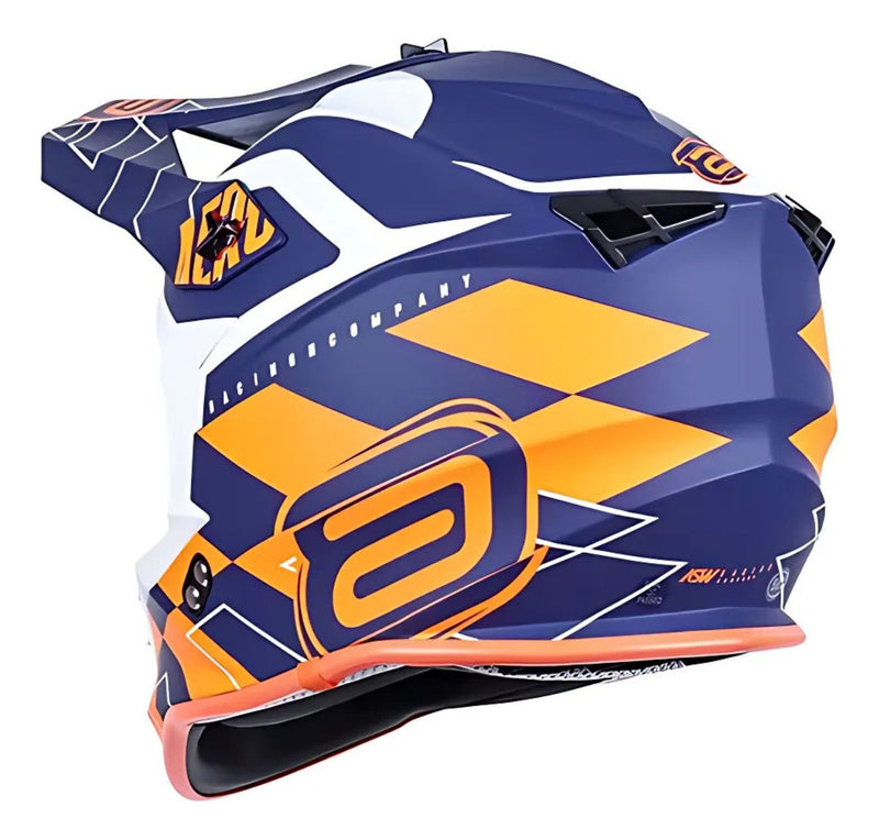 Capacete Asw Motocross R3 Victorious Azul Laranja Branco