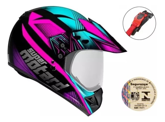 Ebf Super Motard Iron - Melhor Capacete De Cross Com Viseira Cor Rosa Tamanho do capacete 58