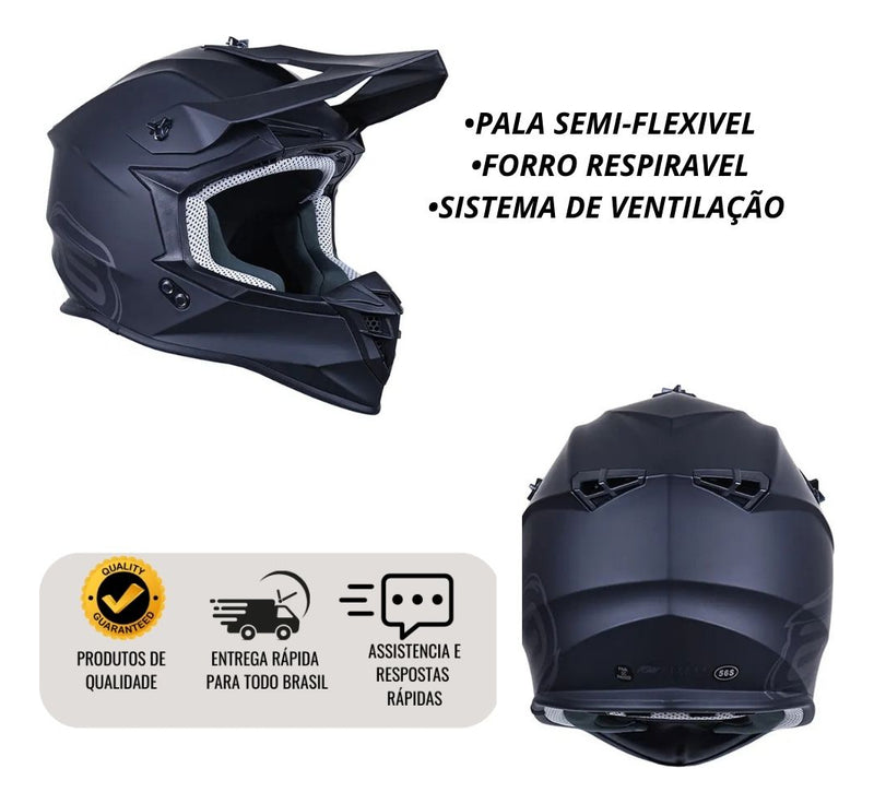 Capacete Asw Motocross R3 Solid Preto