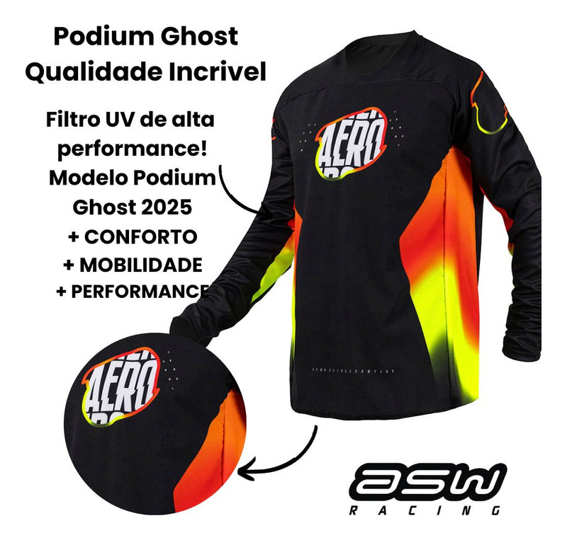 Conjunto Roupa Asw Podium Ghost 25 Motocross Trilha Enduro