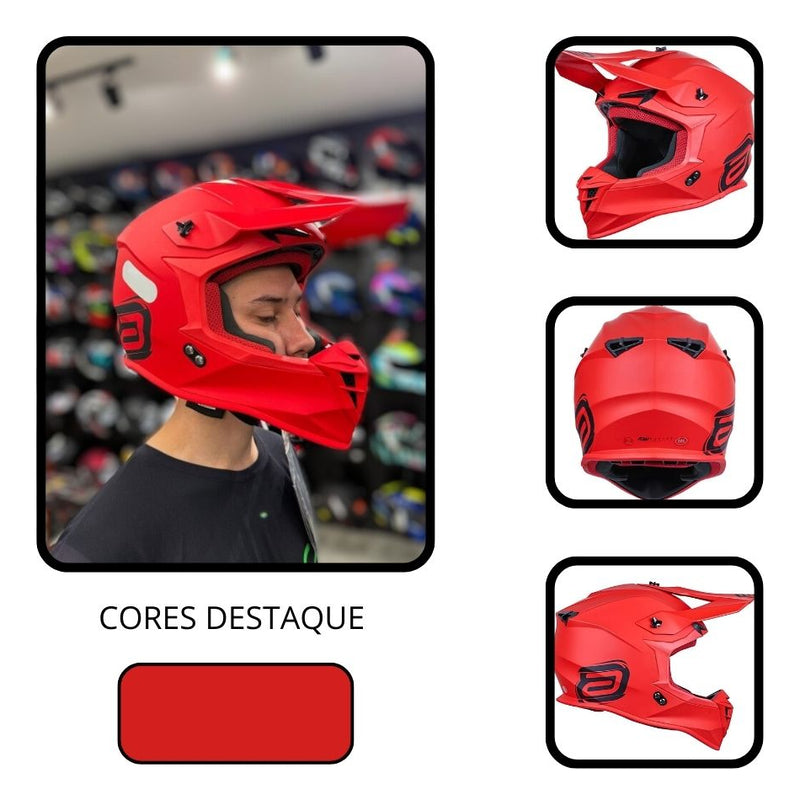 Capacete Asw Motocross R3 Solid Vermelho