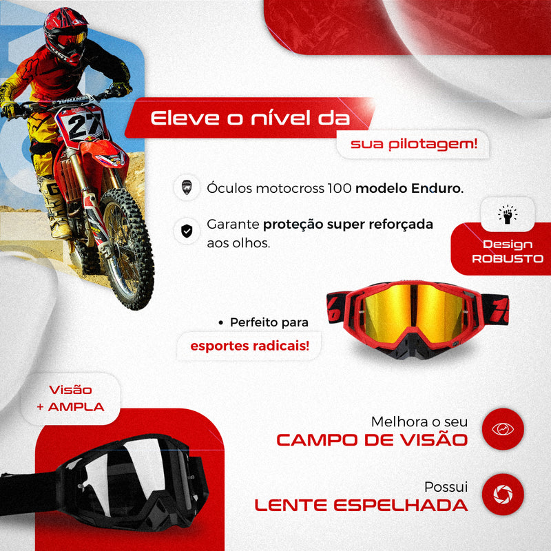 Óculos Motocross Enduro Trilha 100 Importado Lente Espelhada