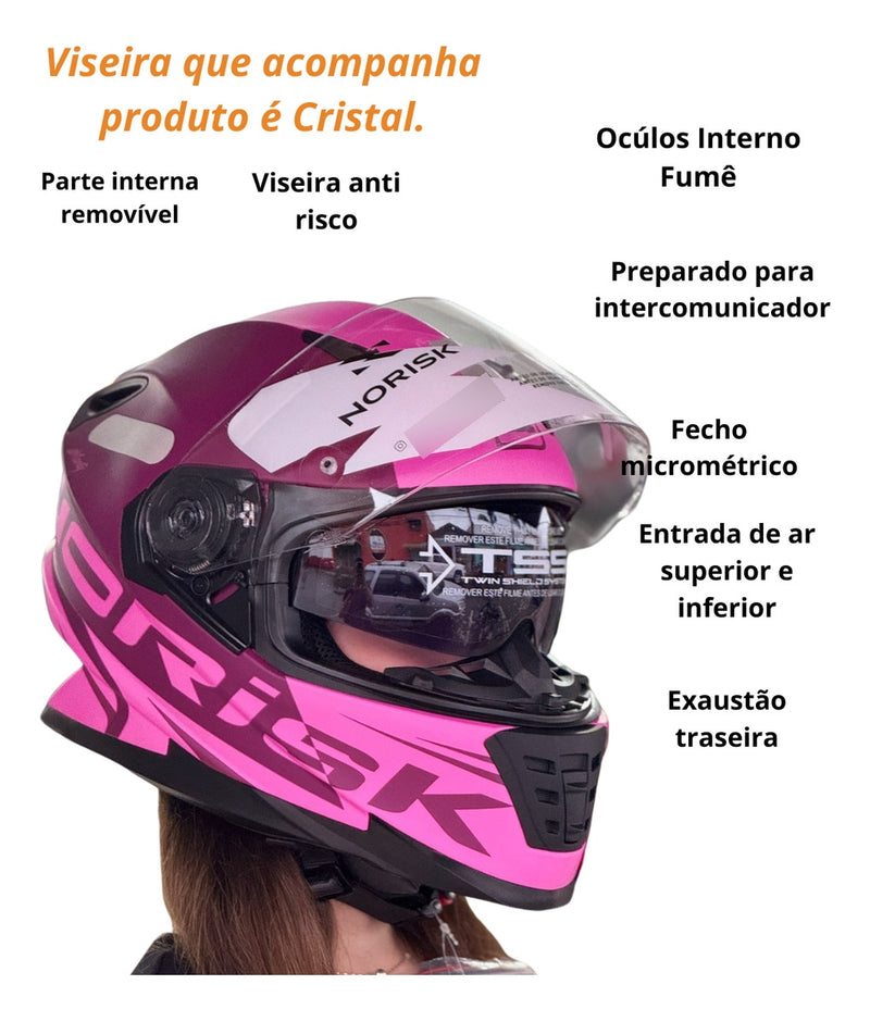 Capacete Norisk Moto Classico Feminino Ff302 Manty Rosa