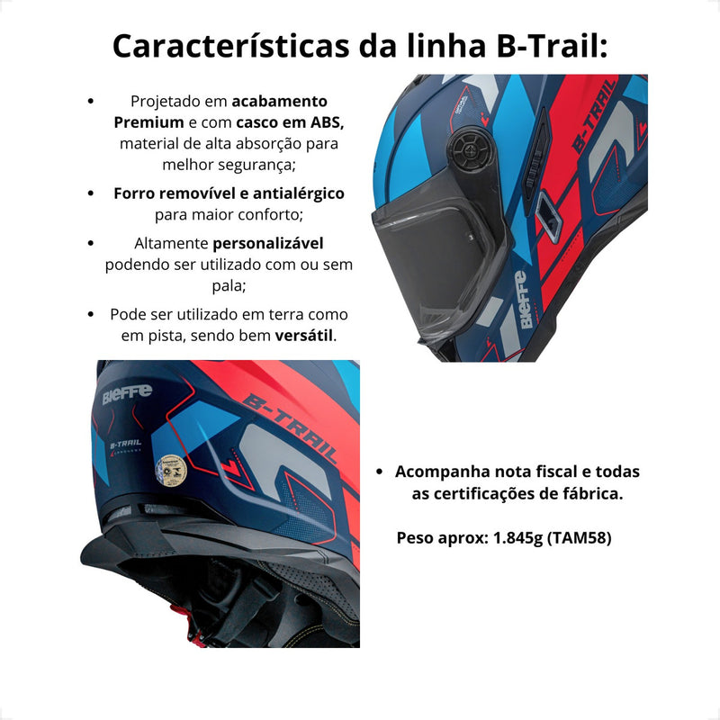 Capacete B-trail Conquest Azul Ciano Fosco Bieffe Com Pala