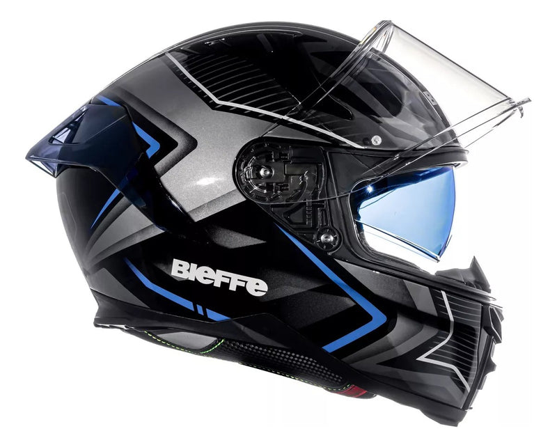 Capacete Bieffe B-fast Strak Preto Azul Com Óculos Solar