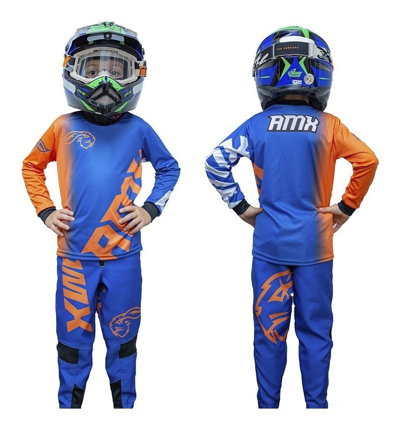 Kit Roupa Infantil Amx Extreme Colete Azul Preto Motocross