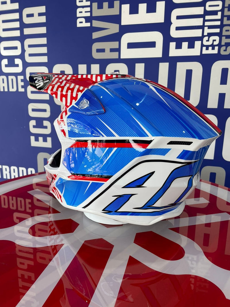 Capacete Motocross Airoh Wraap Idol Vermelho Azul Brilhante