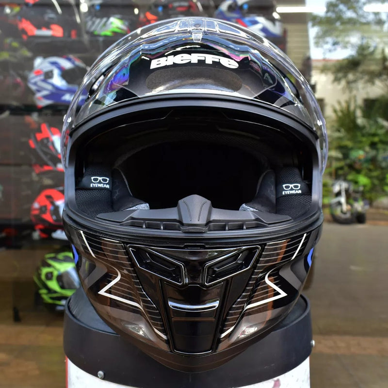 Capacete Bieffe B-fast Strak Preto Azul Com Óculos Solar