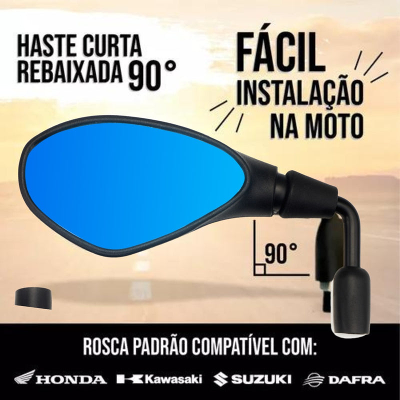 Retrovisor Bmw F800 Rebaixado 90° Honda Lente Convexo Azul