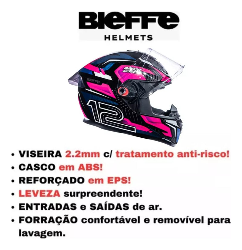 Capacete Bieffe B12  Misano Rosa+ Viseira Colorida