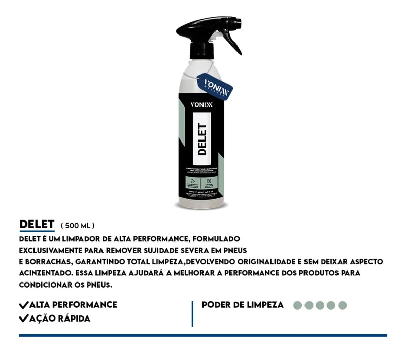 Delet Limpador Para Pneus E Borrachas 500ml Vonixx