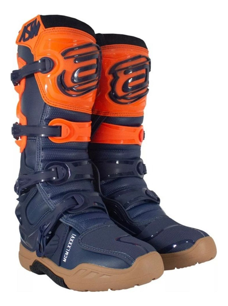 Bota Motocross Asw Elevate Enduro Marinho Laranja